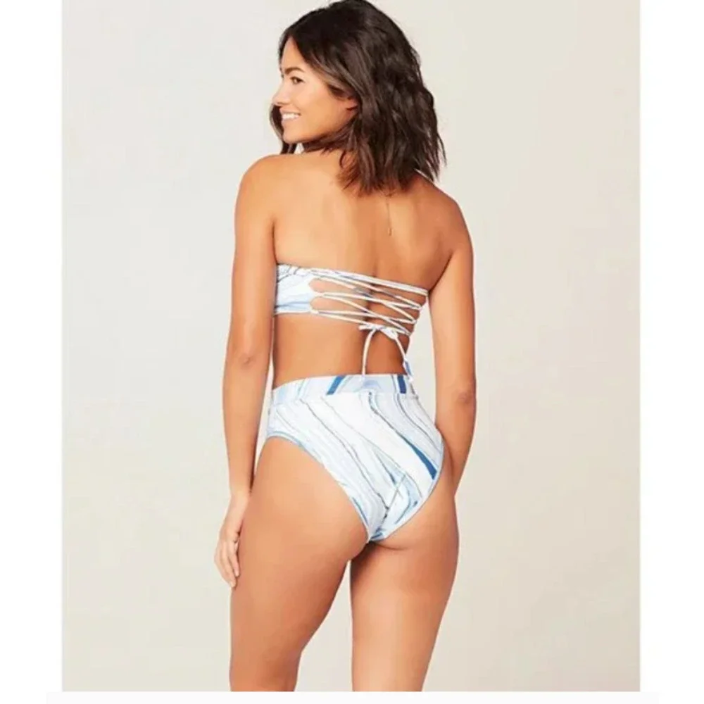 L*SPACE • Marble Blue White Frenchi Bitsy Bikini Bottom NEW Sz M - Picture 2 of 9